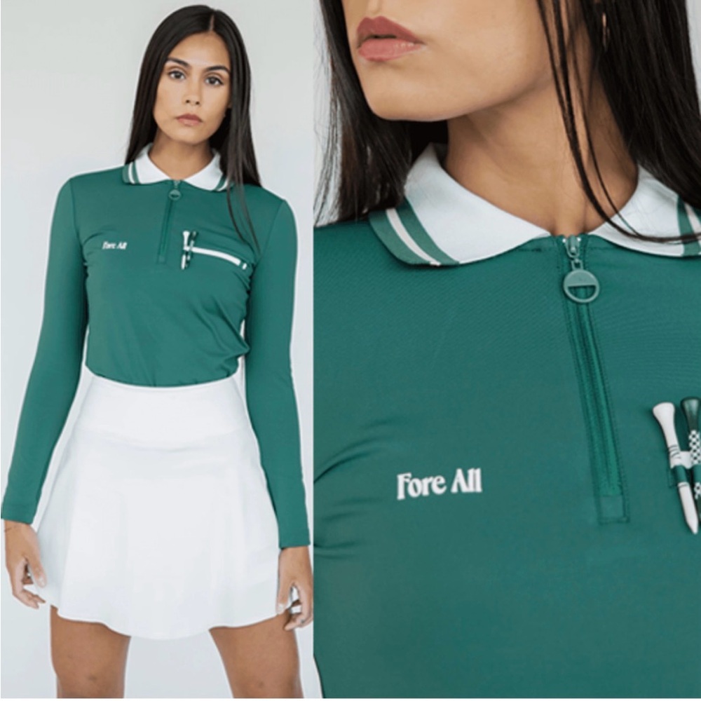 Green Long Sleeve Polo Top